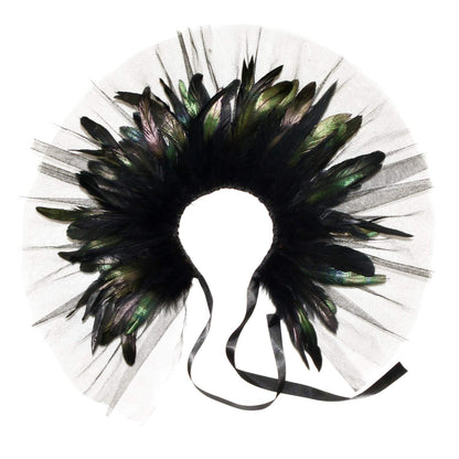 Feather Lace Shawl for Women - Gothic Feathers Crow Costume Witch Halloween Cape Accessories - HOMELEX