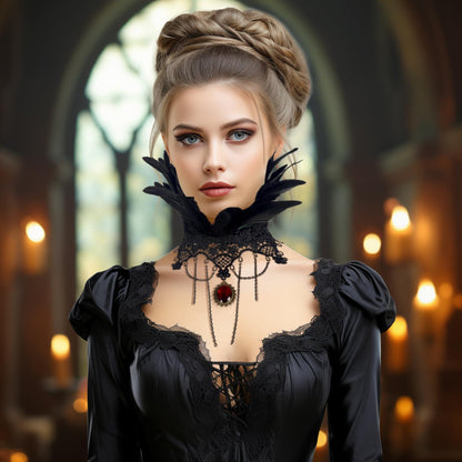 HOMELEX Gothic Victorian Black Natural Feather Collar Choker Halloween Shawl Cape - HOMELEX