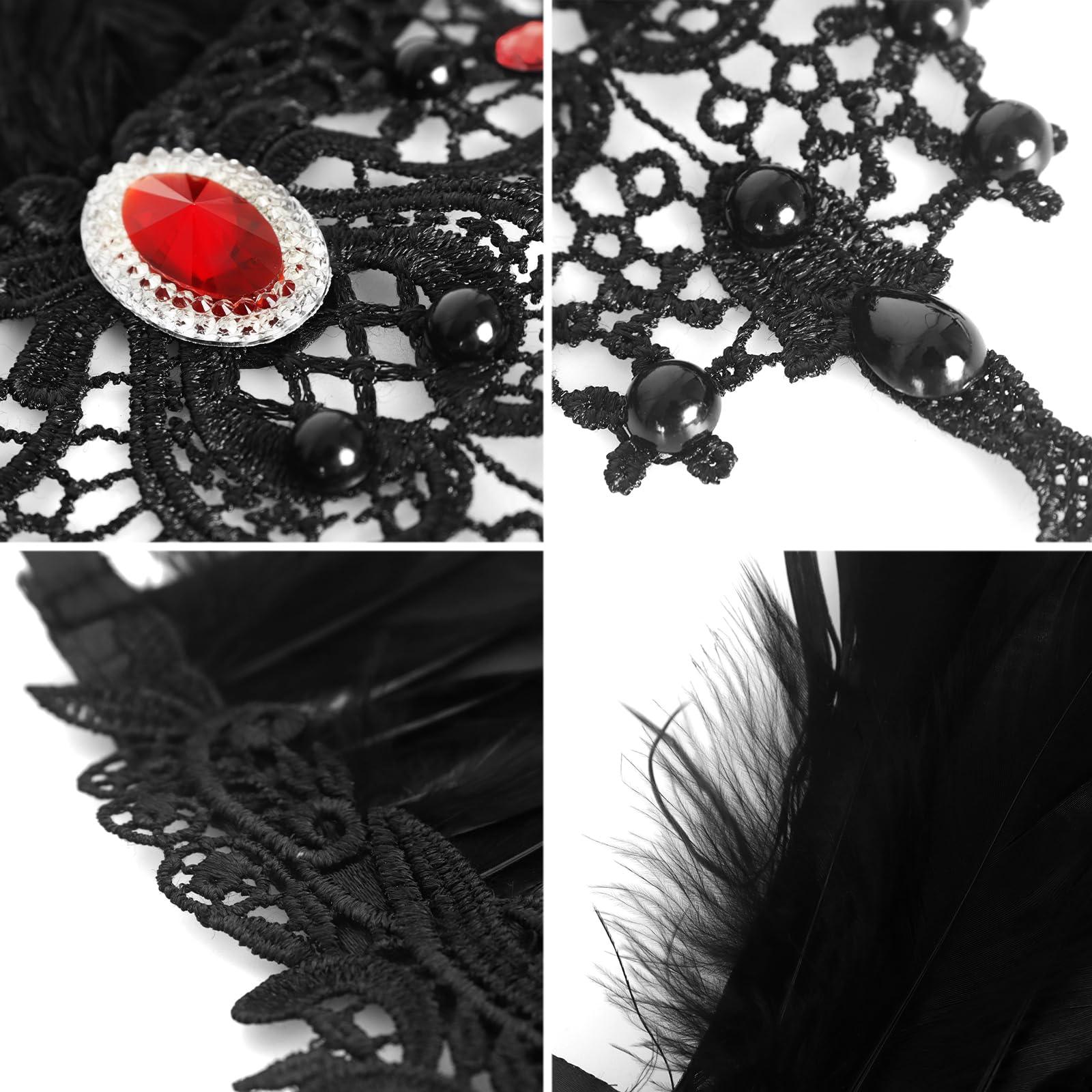 HOMELEX Gothic Victorian Black Natural Feather Collar Choker Halloween Shawl Cape - HOMELEX