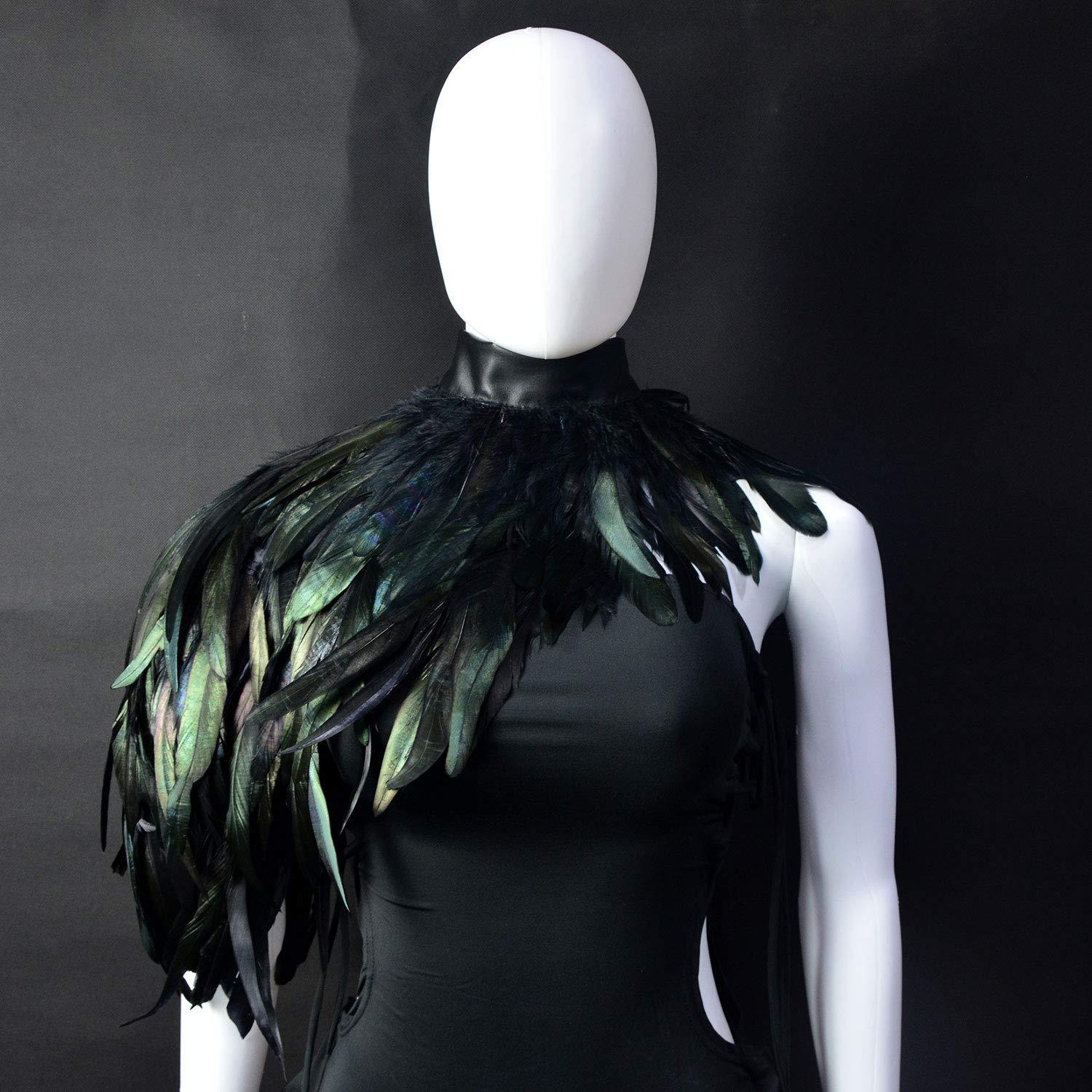 HOMELEX Feather Cape Shawl Costume Black Witch Wings Collar Adult Crow Neck - HOMELEX