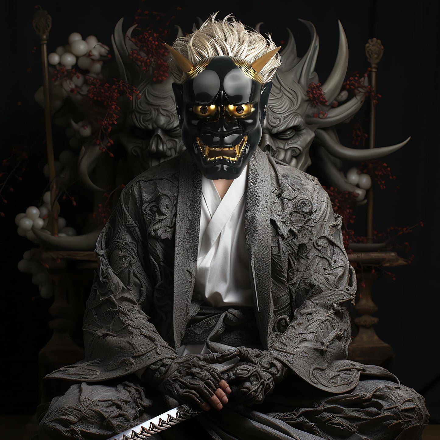 HOMELEX Samurai Hannya Oni Mask Japanese Airsoft Demon Cosplay Costume Prajna Ghostface Horror Props - HOMELEX