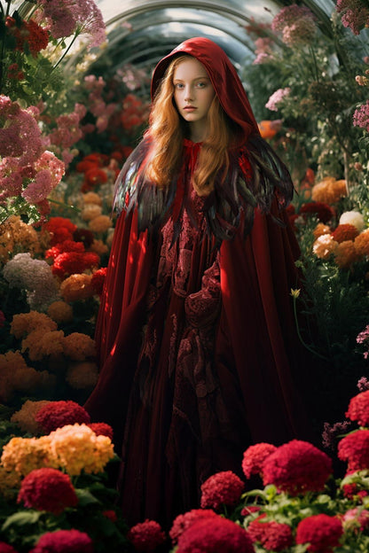 HOMELEX Unisex Solid Velvet Adult Full Length Hooded Robe Cape with Classic Gothic Feather Cloak Suit - HOMELEX