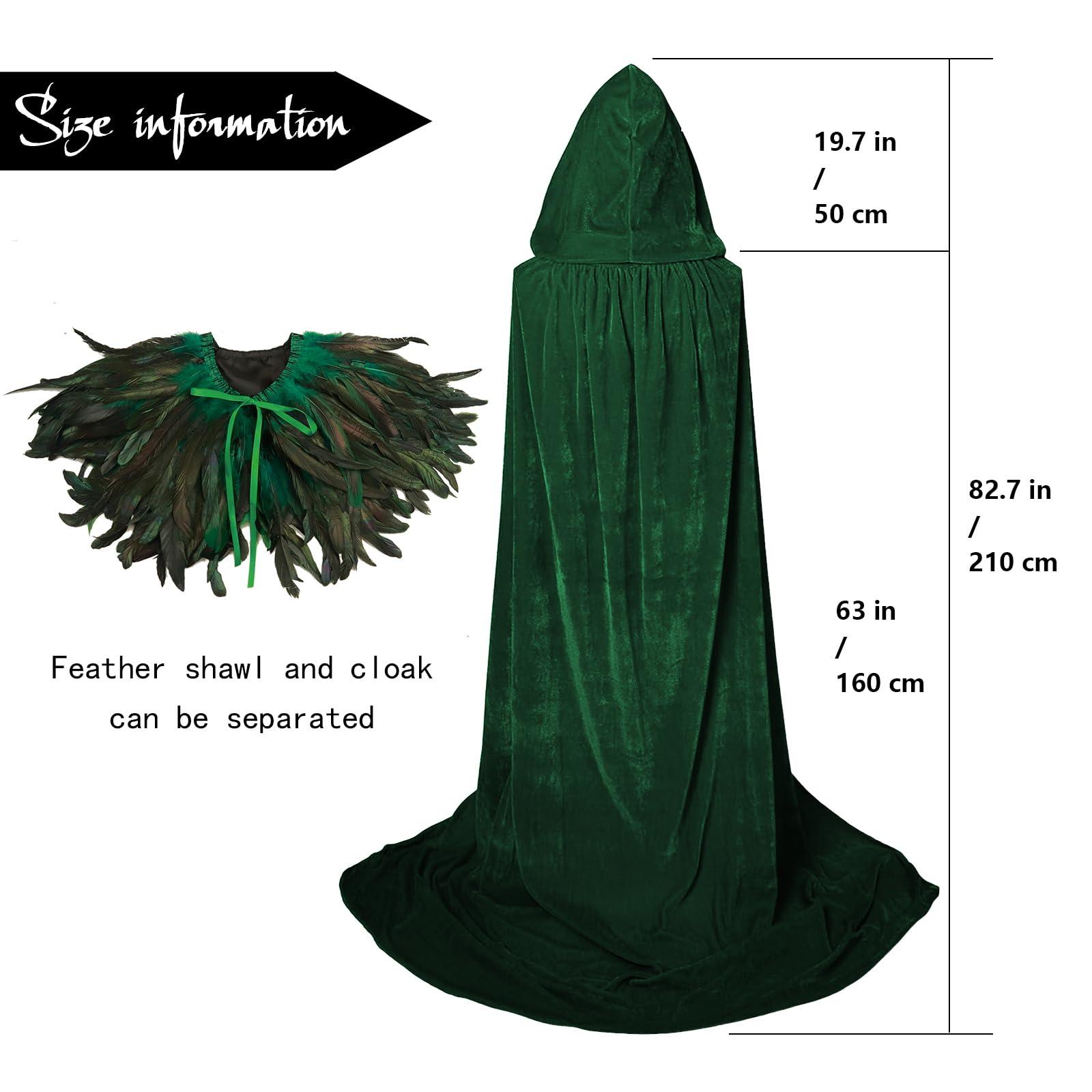 HOMELEX Unisex Solid Velvet Adult Full Length Hooded Robe Cape with Classic Gothic Feather Cloak Suit - HOMELEX