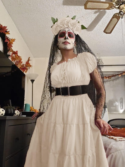 HOMELEX Renaissance Dress Women - Medieval Peasant Costume Plus Size Day of The Dead Dress - HOMELEX