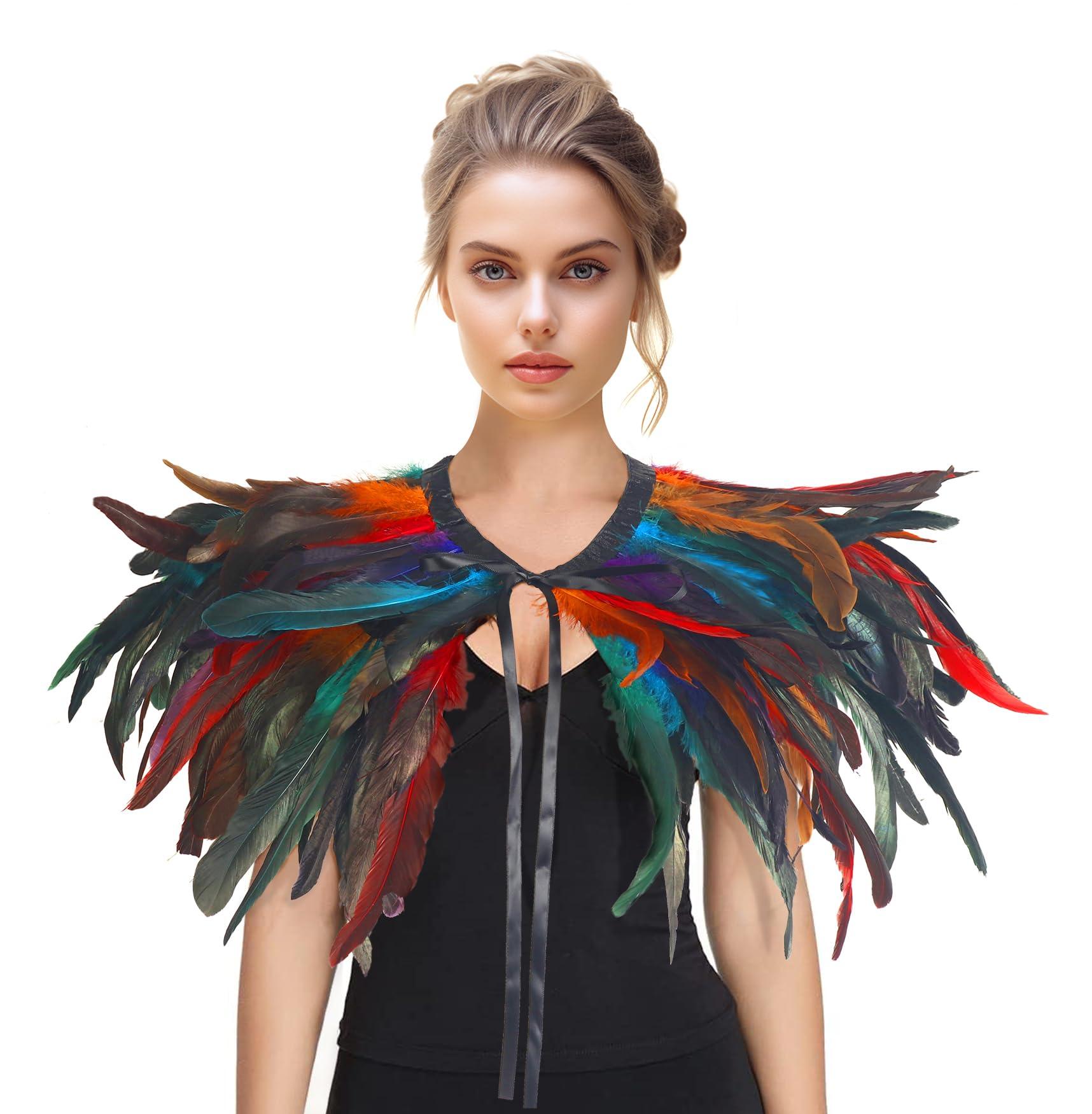 HOMELEX Black Witch Feather Collar Crow Shawl Costume Halloween Swan Wings Accessories Cape for Women - HOMELEX