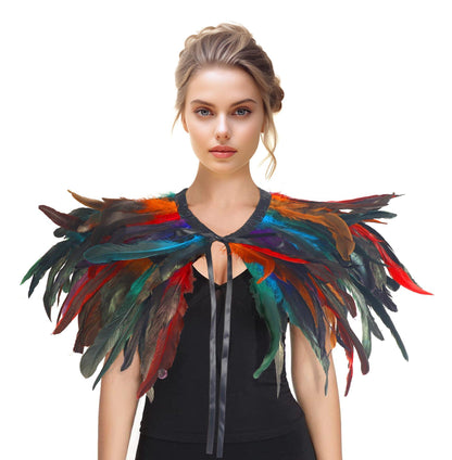 HOMELEX Black Witch Feather Collar Crow Shawl Costume Halloween Swan Wings Accessories Cape for Women - HOMELEX