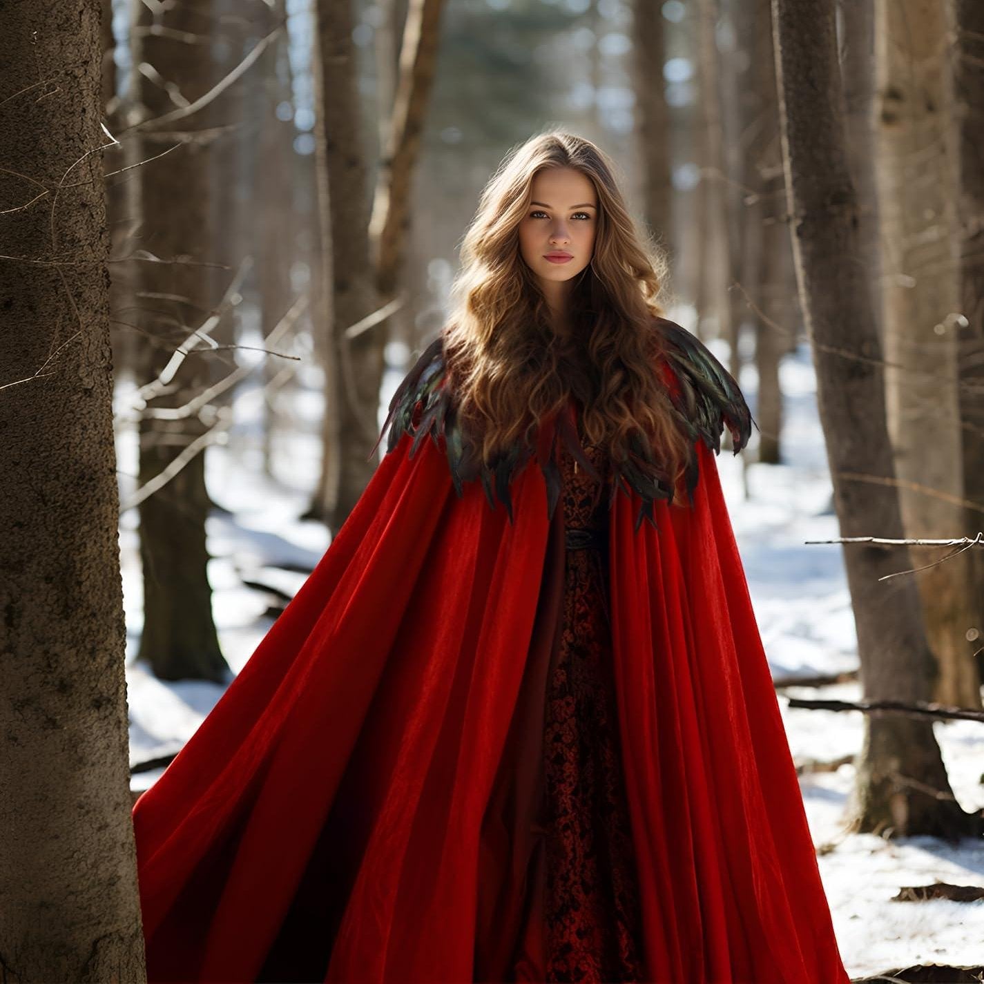 Unisex Solid Color Velvet Adult Cape with Real Natural Gothic Feather Cape - HOMELEX