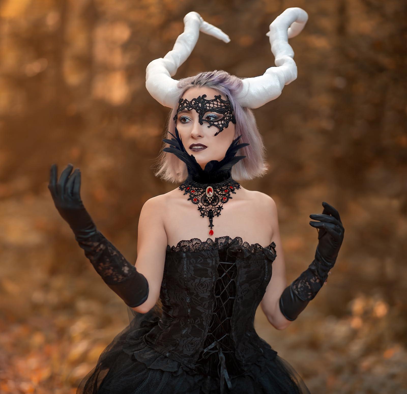 HOMELEX Gothic Victorian Black Natural Feather Collar Choker Halloween Shawl Cape - HOMELEX