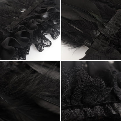 HOMELEX Gothic Victorian Black Natural Feather Collar Choker Halloween Shawl Cape - HOMELEX