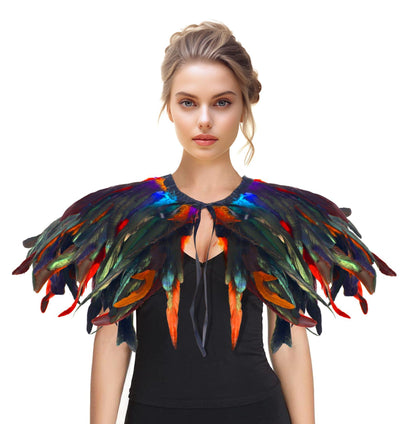 HOMELEX Black Witch Feather Collar Crow Shawl Costume Halloween Swan Wings Accessories Cape for Women - HOMELEX