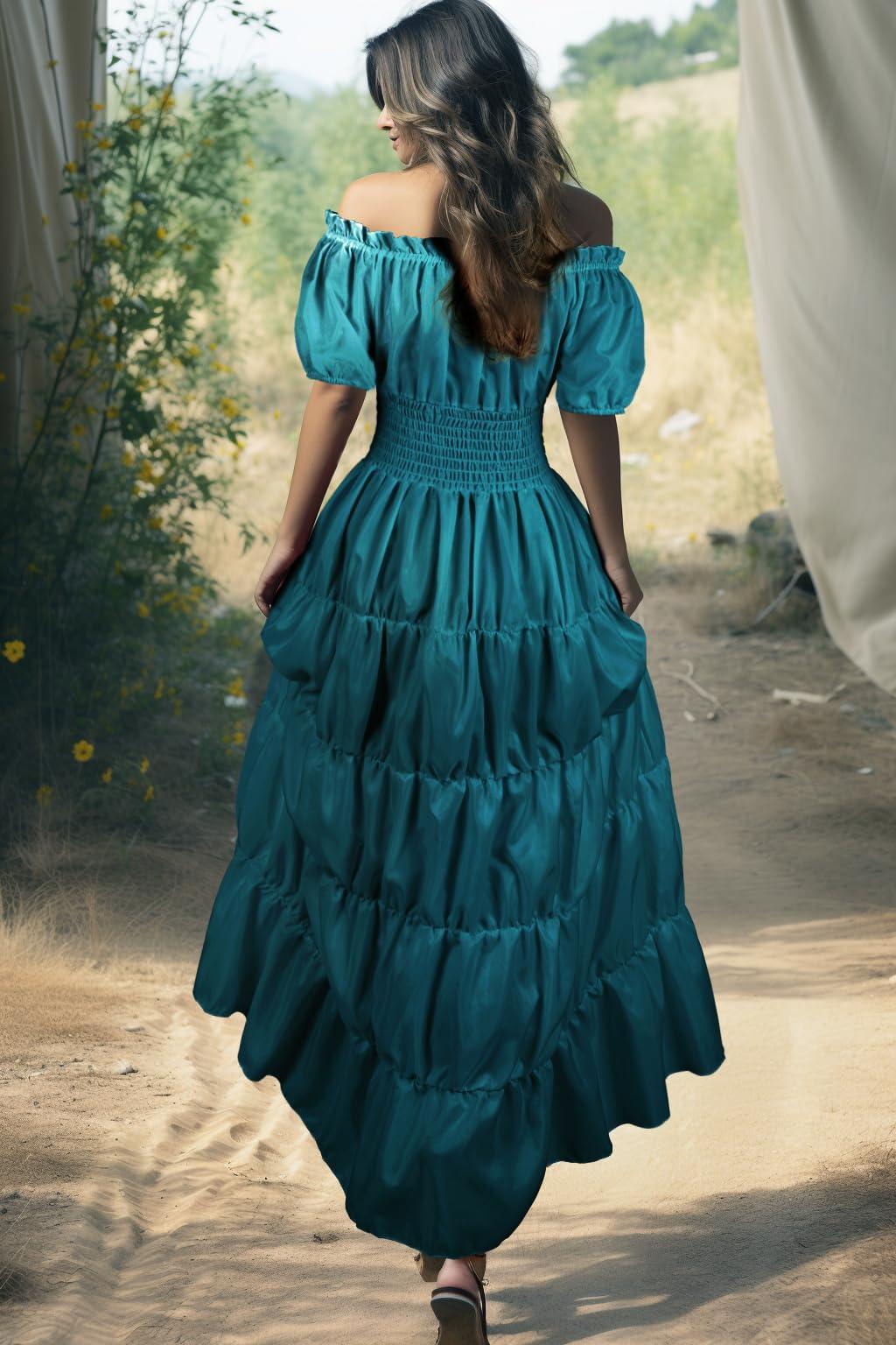 HOMELEX Renaissance Dress Women - Medieval Peasant Costume Plus Size Day of The Dead Dress - HOMELEX