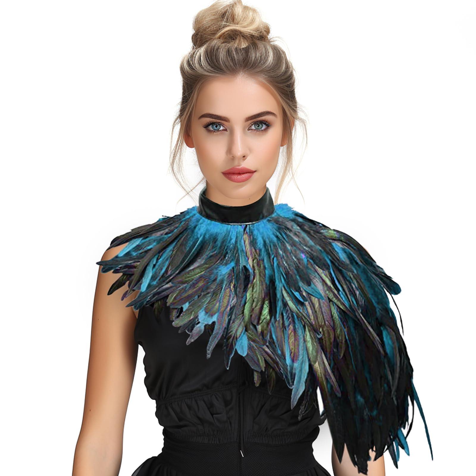 HOMELEX Feather Cape Shawl Costume Black Witch Wings Collar Adult Crow Neck - HOMELEX