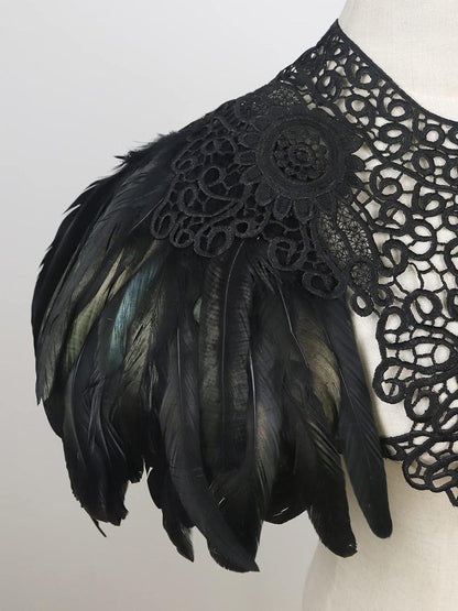 HOMELEX Shoulder Pad with Feathers Wings Halloween Witch Harness Carnival Costumes for Women Masquerade Raven Costume - HOMELEX