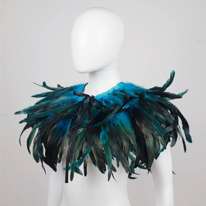 Feather Shawl for Women - Crow Feathers Collar Halloween Swan Cape Witch Costume Accessories - HOMELEX