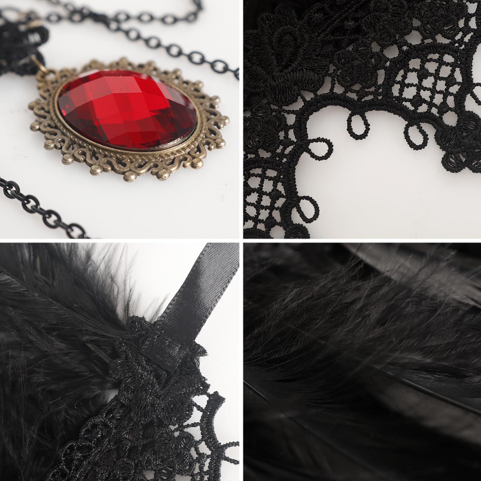 HOMELEX Gothic Victorian Black Natural Feather Collar Choker Halloween Shawl Cape - HOMELEX