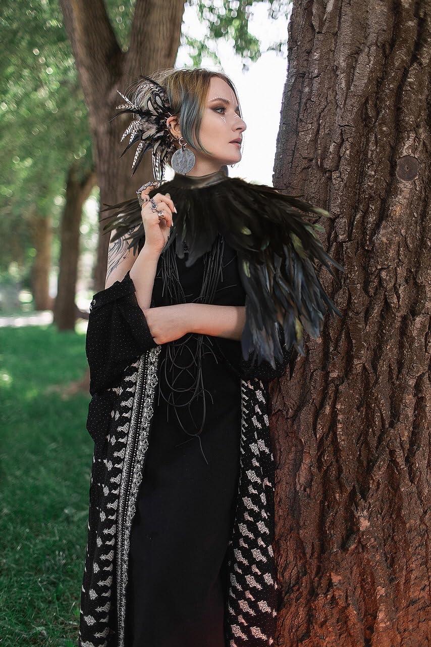 HOMELEX Feather Cape Shawl Costume Black Witch Wings Collar Adult Crow Neck - HOMELEX