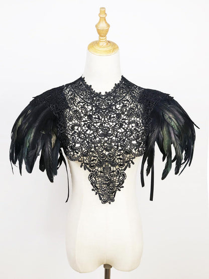 HOMELEX Shoulder Pad with Feathers Wings - Feather Harness Carnival Costumes for Women Masquerade Ball Raven Costume - HOMELEX