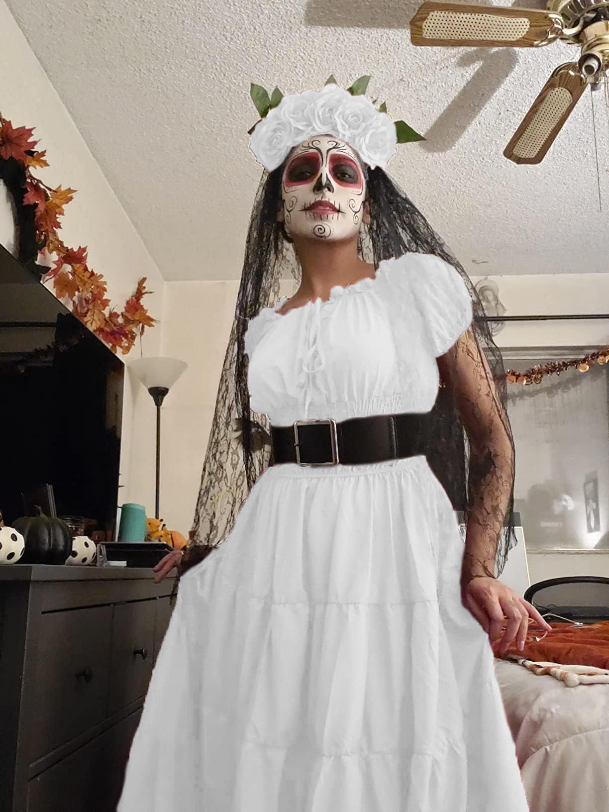 HOMELEX Renaissance Dress Women - Medieval Peasant Costume Plus Size Day of The Dead Dress - HOMELEX