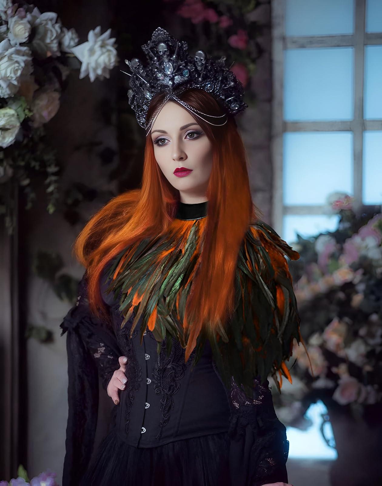 HOMELEX Feather Cape Shawl Costume Black Witch Wings Collar Adult Crow Neck - HOMELEX