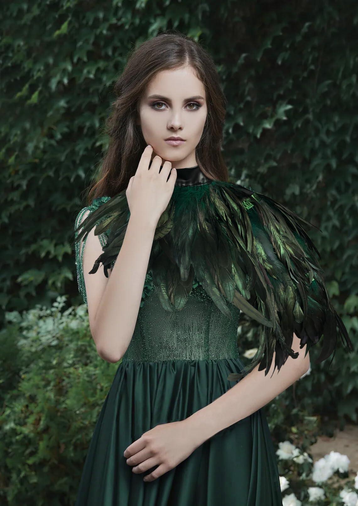 HOMELEX Feather Cape Shawl Costume Black Witch Wings Collar Adult Crow Neck - HOMELEX