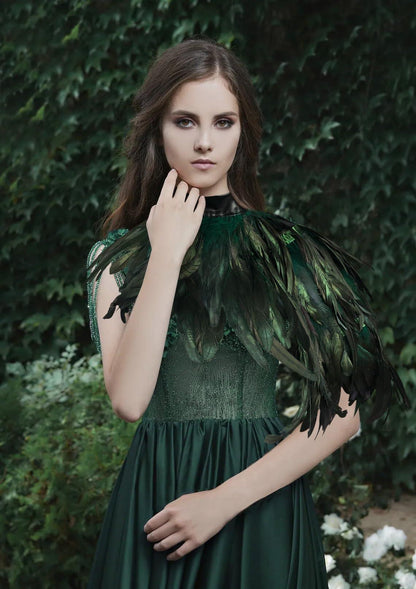 HOMELEX Feather Cape Shawl Costume Black Witch Wings Collar Adult Crow Neck - HOMELEX