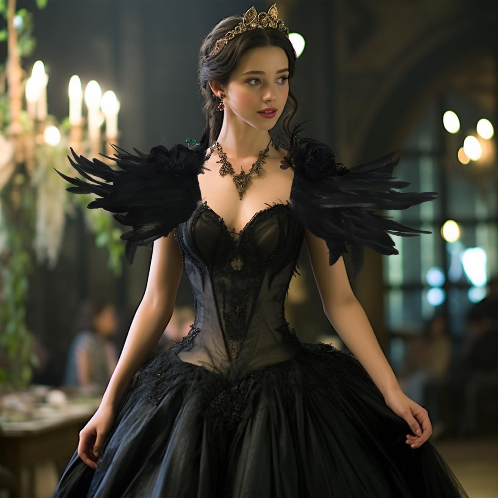 HOMELEX Shoulder Pad with Feathers Wings - Feather Harness Carnival Costumes for Women Masquerade Ball Raven Costume - HOMELEX