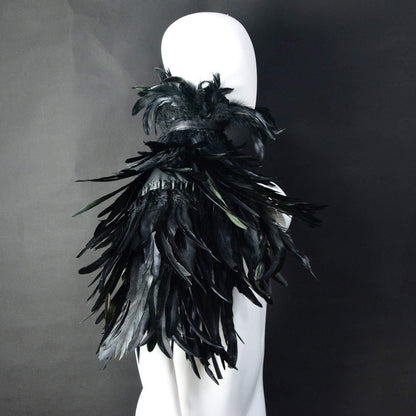 HOMELEX Black Witch Feather Collar Crow Shawl Costume Halloween Swan Wings Accessories Cape for Women - HOMELEX