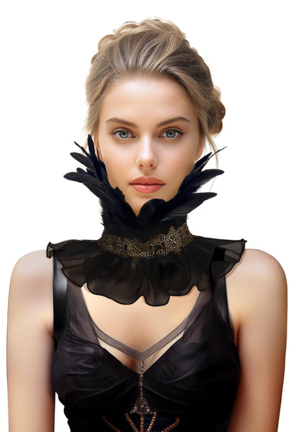 HOMELEX Gothic Victorian Black Natural Feather Collar Choker Halloween Shawl Cape - HOMELEX