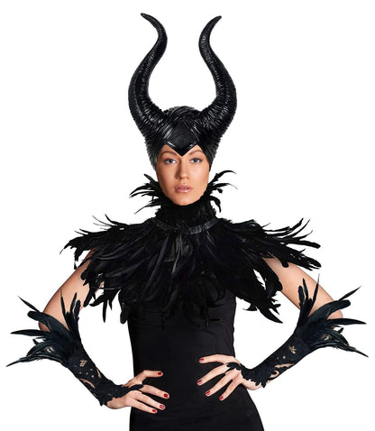 HOMELEX Black Feather Cape Collar with 2 Pack Feather Lace Long Gloves Witch Halloween Costume for Women - HOMELEX