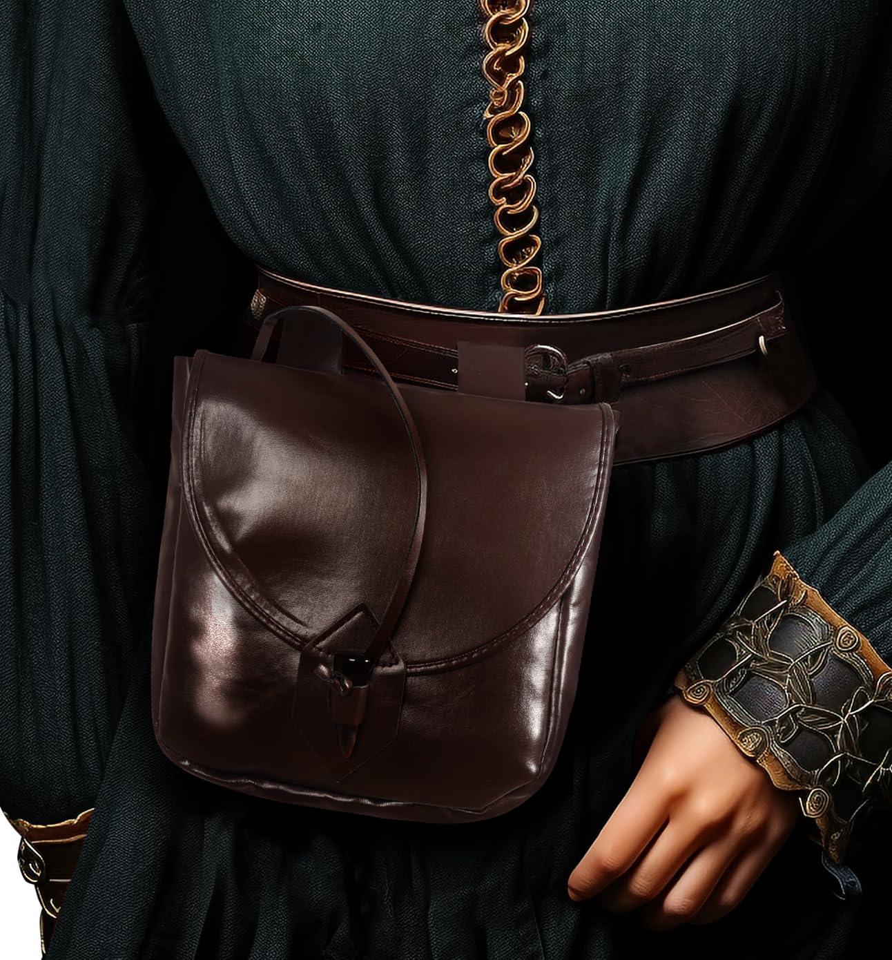 HOMELEX Renaissance Belt Pouch - Medieval Leather Bag for Halloween Faire Costume Accessories - HOMELEX