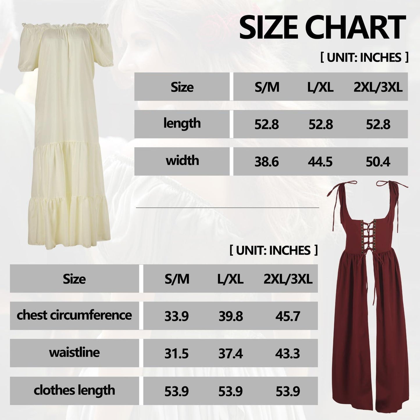 HOMELEX Renaissance Dress Women - Medieval Elf Costume Plus Size Ren Faire Midevil Festival Outfit - HOMELEX