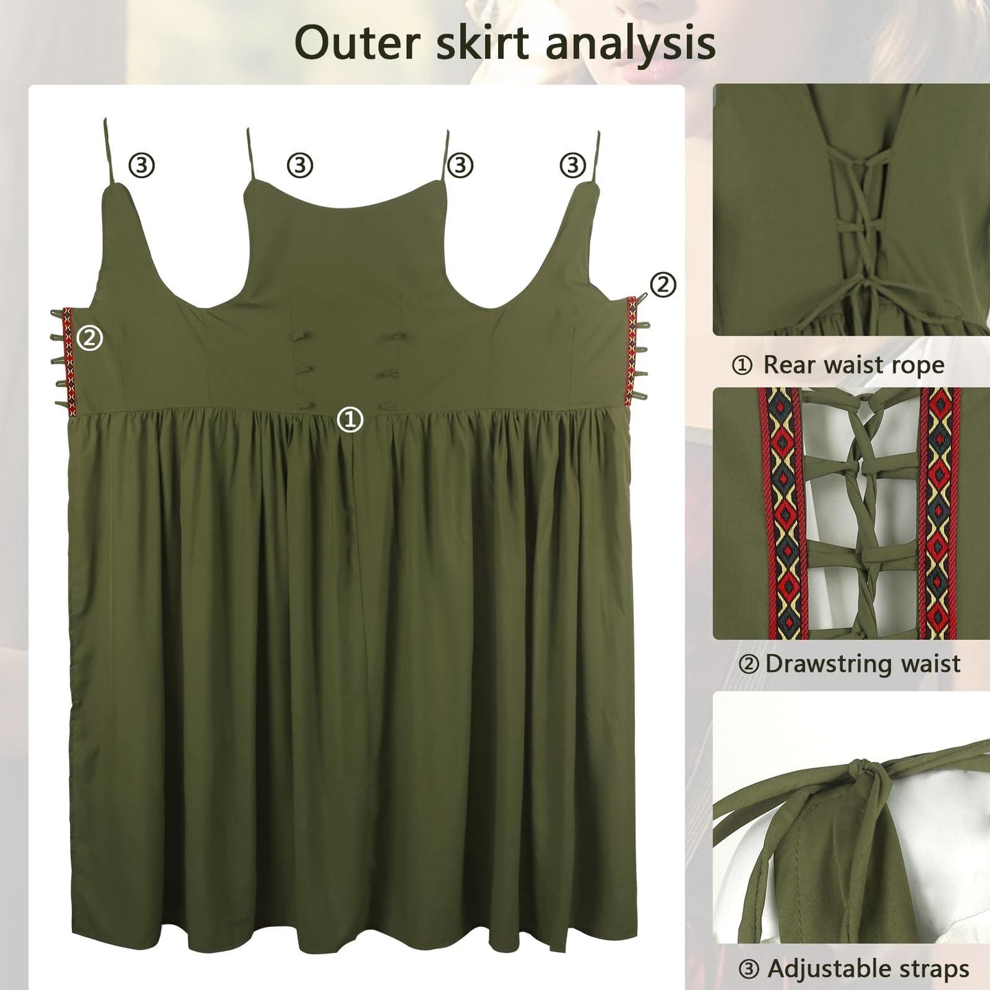 HOMELEX Renaissance Dress Women - Medieval Elf Costume Plus Size Ren Faire Midevil Festival Outfit - HOMELEX