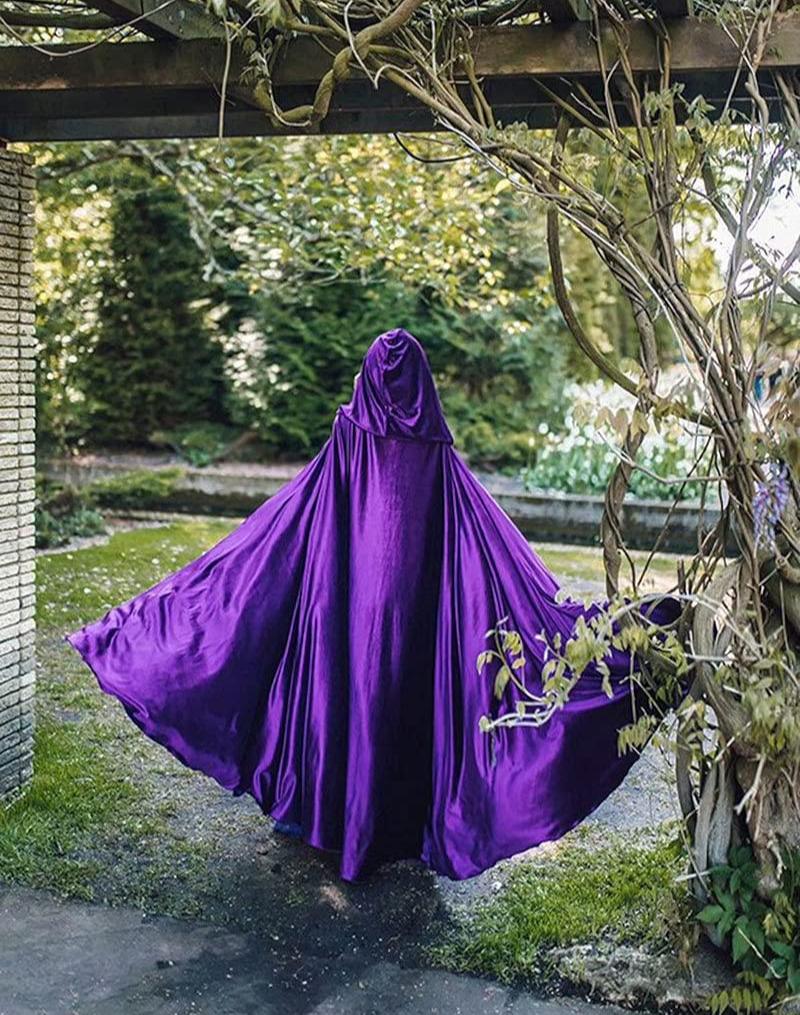 HOMELEX Black Witch Velvet Cloak Halloween Hooded Cape Queen King Robe Outfit Renaissance Medieval Costume - HOMELEX