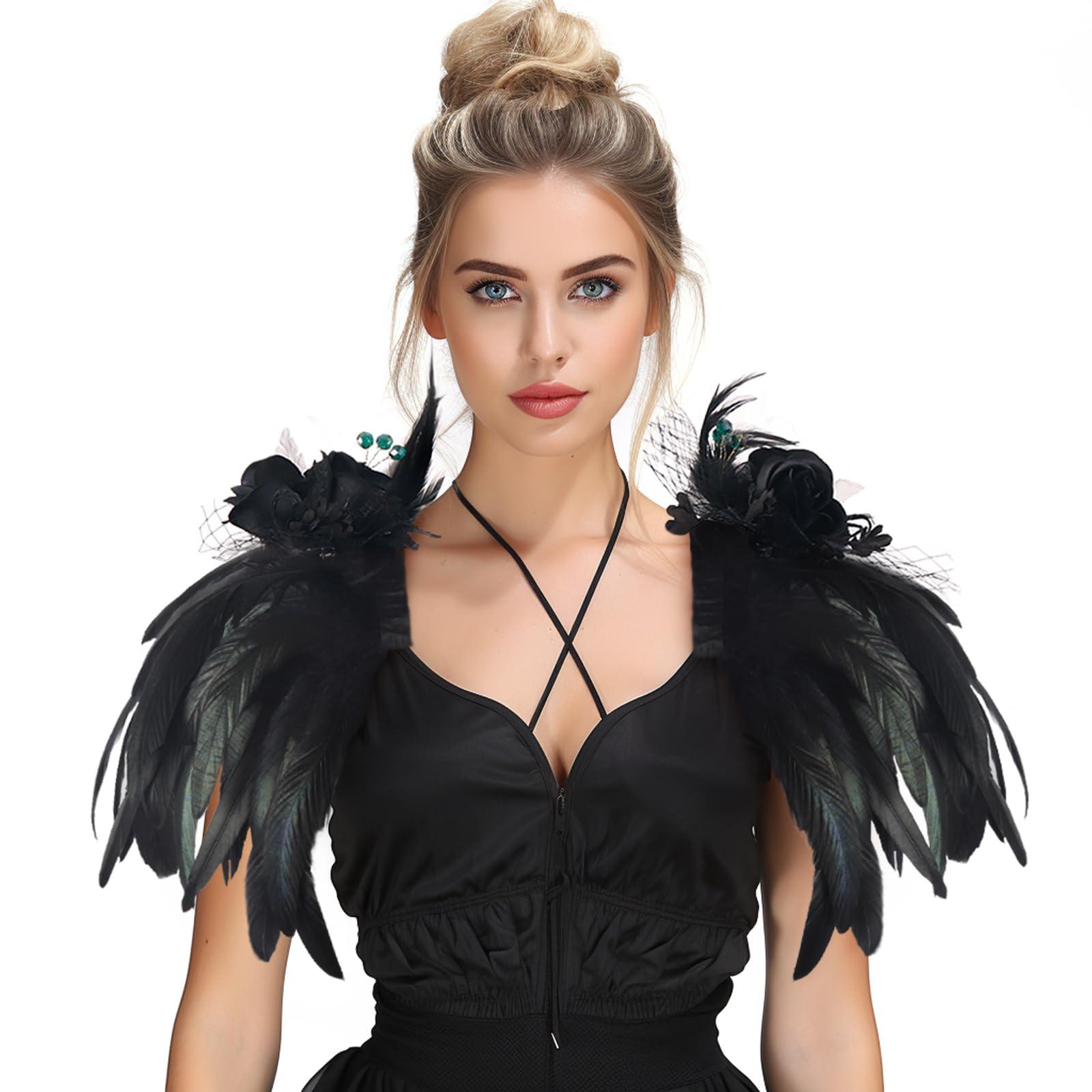 HOMELEX Shoulder Pad with Feathers Wings - Feather Harness Carnival Costumes for Women Masquerade Ball Raven Costume - HOMELEX