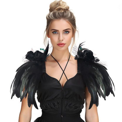 HOMELEX Shoulder Pad with Feathers Wings - Feather Harness Carnival Costumes for Women Masquerade Ball Raven Costume - HOMELEX