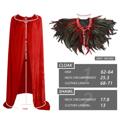 Unisex Solid Color Velvet Adult Cape with Real Natural Gothic Feather Cape