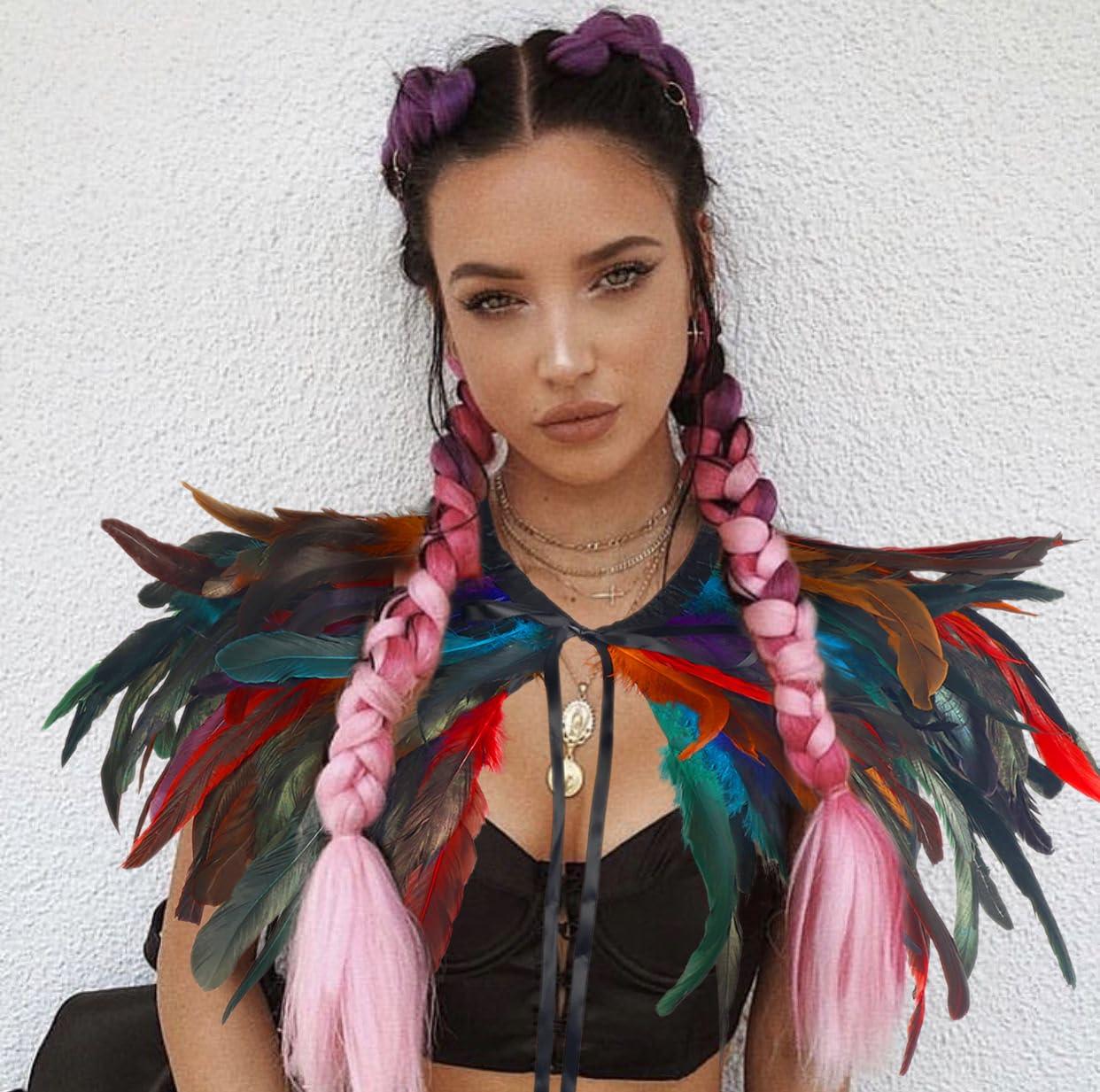HOMELEX Black Witch Feather Collar Crow Shawl Costume Halloween Swan Wings Accessories Cape for Women - HOMELEX