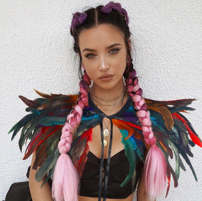 HOMELEX Black Witch Feather Collar Crow Shawl Costume Halloween Swan Wings Accessories Cape for Women - HOMELEX