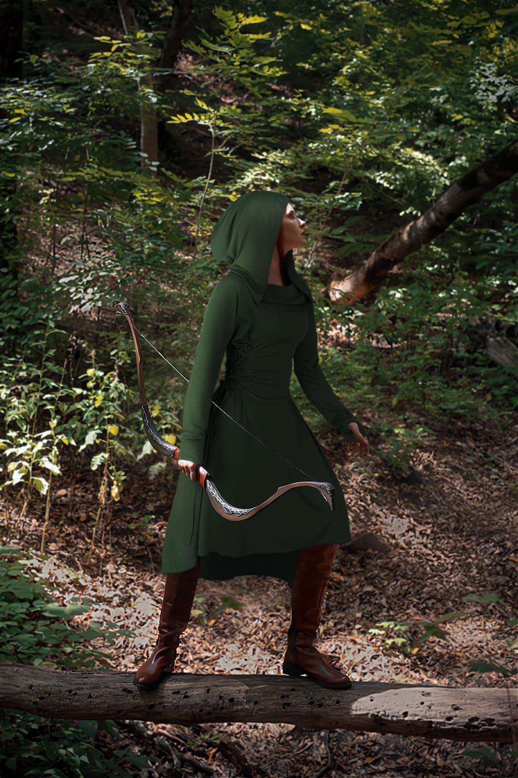 HOMELEX Renaissance Hood Dress for Women Medieval Ren Fair Halloween Hooded Cloak Robes Costume - HOMELEX