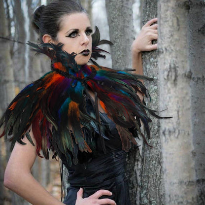 HOMELEX Black Witch Feather Collar Crow Shawl Costume Halloween Swan Wings Accessories Cape for Women - HOMELEX