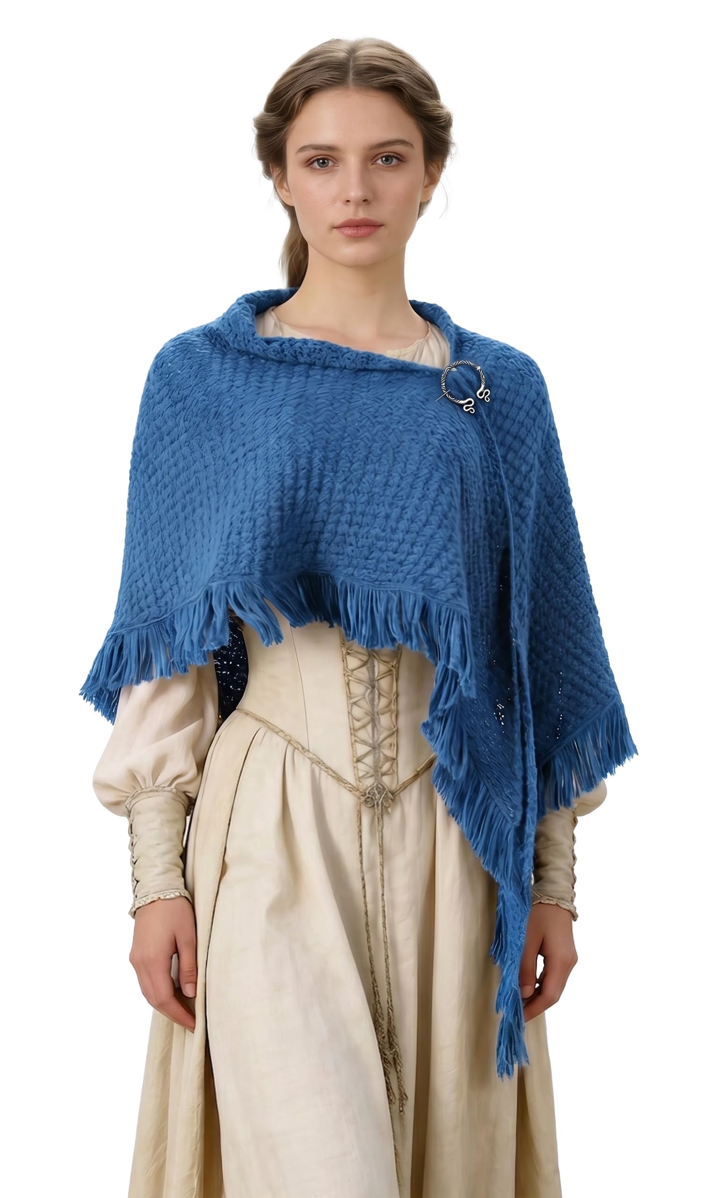 Blue Triangular Wool Shawl Cape