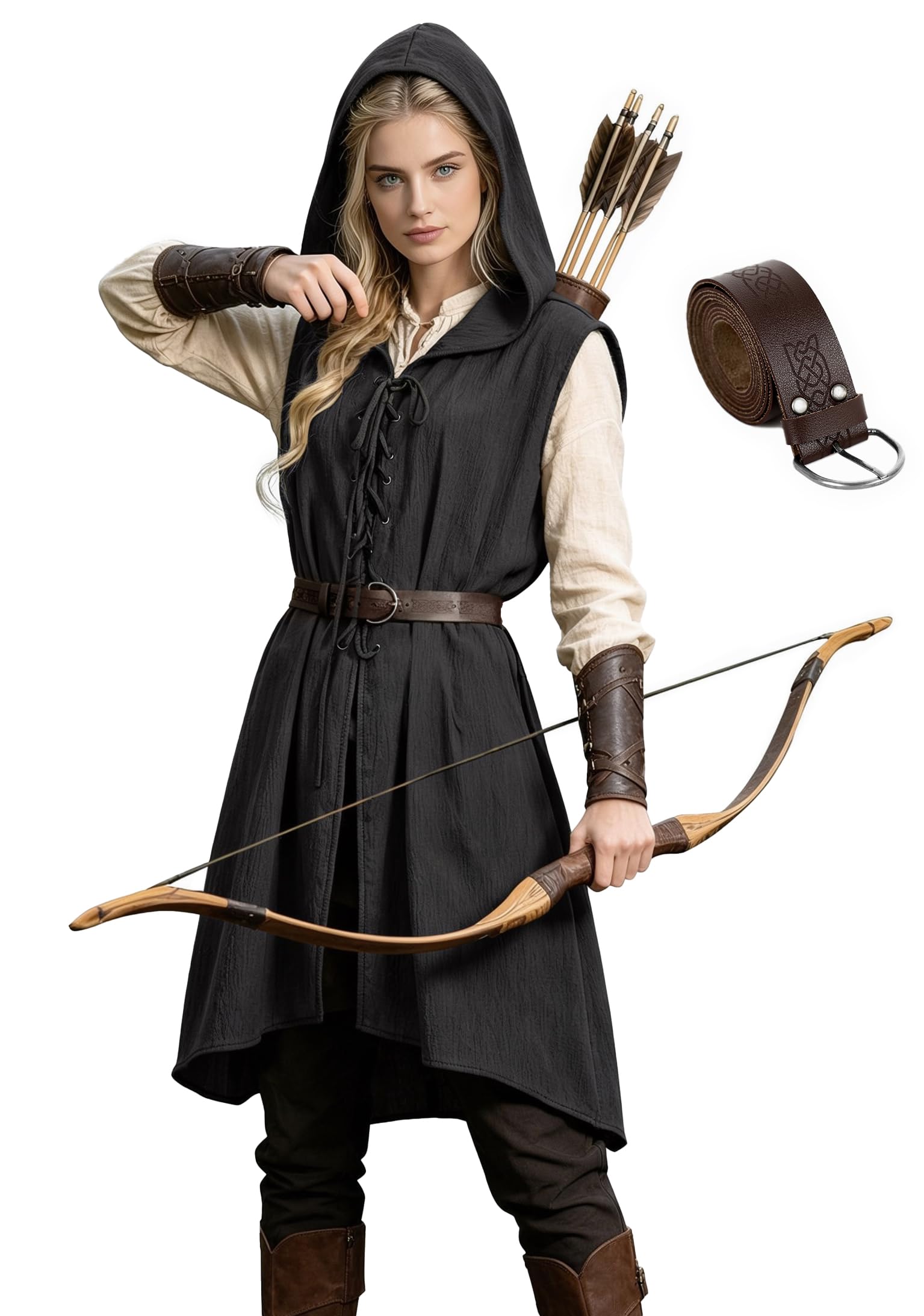 Medieval Cotton-Linen Hooded Tunic