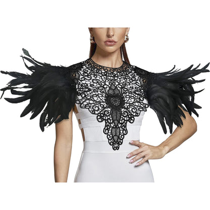 HOMELEX Shoulder Pad with Feathers Wings Halloween Witch Harness Carnival Costumes for Women Masquerade Raven Costume