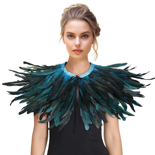 HOMELEX Feather Shawl for Women - Crow Feathers Collar Halloween Swan Cape Witch Costume Accessories - HOMELEX