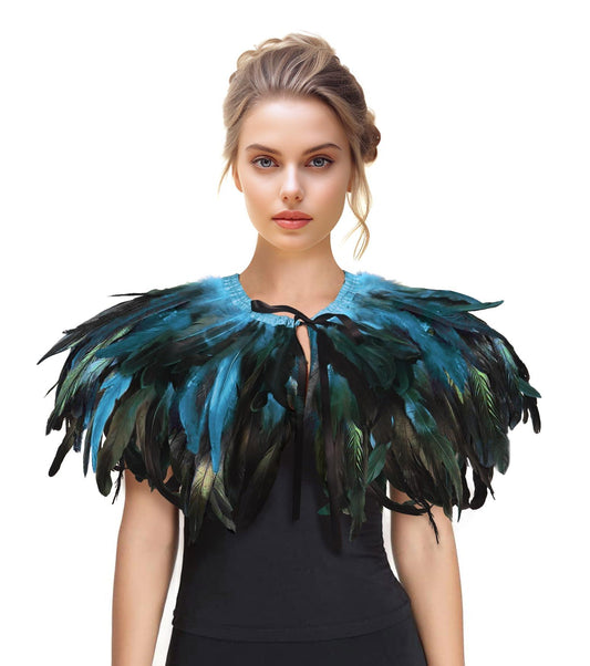 Feather Shawl for Women - Crow Feathers Collar Halloween Swan Cape Witch Costume Accessories - HOMELEX