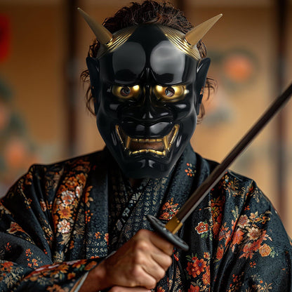 HOMELEX Samurai Hannya Oni Mask Japanese Airsoft Demon Cosplay Costume Prajna Ghostface Horror Props - HOMELEX