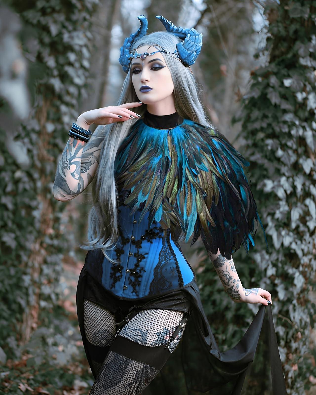 HOMELEX Feather Cape Shawl Costume Black Witch Wings Collar Adult Crow Neck - HOMELEX