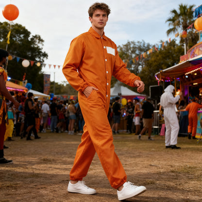 HOMELEX Orange Prison Jumpsuit Costume Mens Halloween Inmate Outfit Adult Jail Uniform