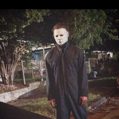 Classic White Face Horror Costume Set – Adult Halloween Mask and Black Jumpsuit