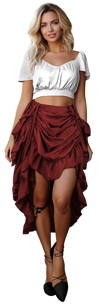 Asymmetrical Draped Skirt with Drawstrings